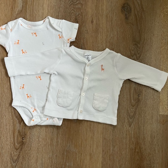 Carter's White Giraffe Print Bodysuit & Cardigan Set Size 3 Months - Picture 5 of 13